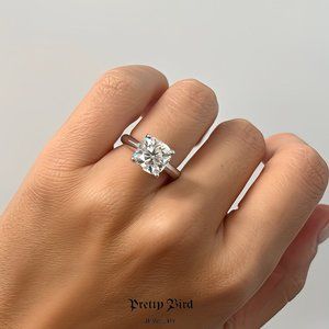 3.5ct Cushion Cut Moissanite Ring Platinum Plating over Sterling Silver